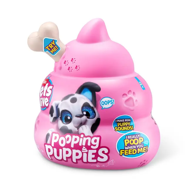 Pets Alive - Jucarie de plus interactiva catelus cu accesorii surpriza, Pooping Puppies BKF9542
