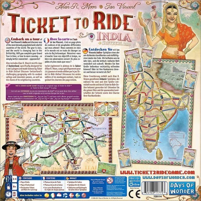 Joc de societate Ticket to Ride Map Collection India & Swiss, extensie, limba engleza BKF720114
