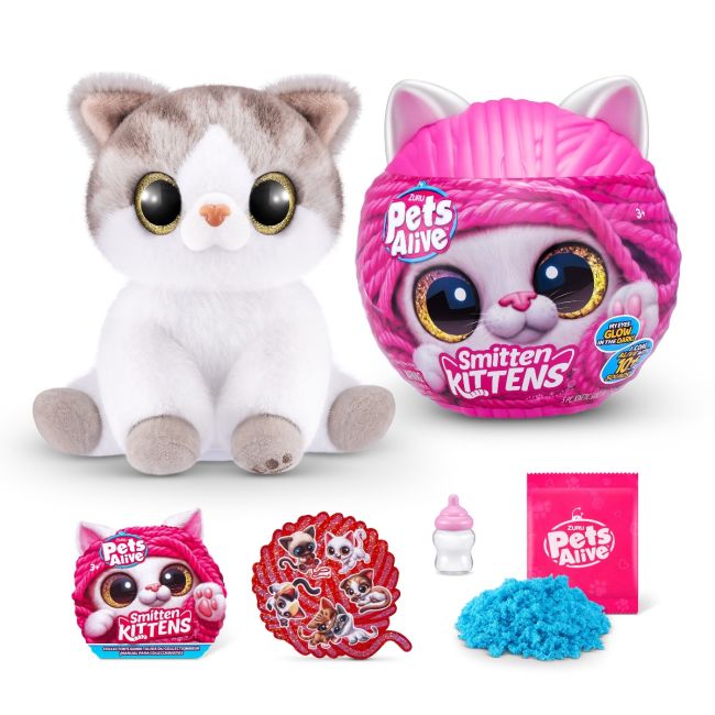 Pets Alive - Jucarie de plus interactiva pisica cu accesorii supriza, Smitten Kittens BKF9541
