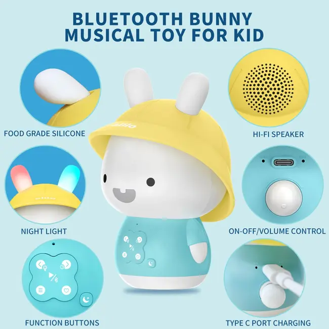 Alilo Baby Bunny - Iepuras interactiv cu povesti si cantece, albastru, RO/EN BKFG9S+Blue