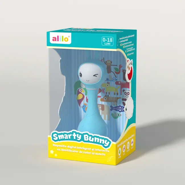 Alilo Smarty Bunny - Iepuras interactiv pentru bebelusi, albastru, RO/EN BKFR1/Blue