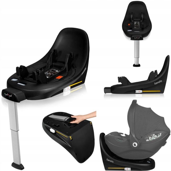 Baza scaun auto i-Size, Lionelo, Moxie, Rotativa 360, Cu isofix si picior stabilizator, Cu indicatori pentru instalare corecta, Negru BYNLO-MOXIE_I-SIZE_BASE_BLACK