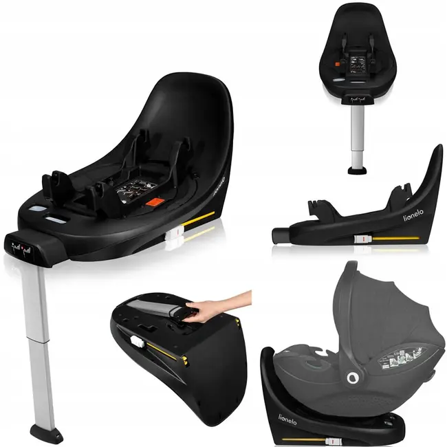 Baza scaun auto i-Size, Lionelo, Moxie, Rotativa 360, Cu isofix si picior stabilizator, Cu indicatori pentru instalare corecta, Negru BYNLO-MOXIE_I-SIZE_BASE_BLACK