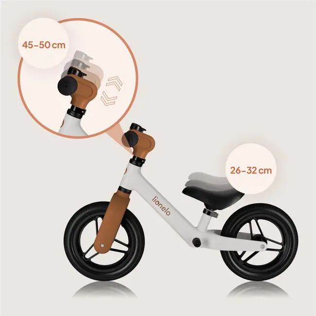 Bicicleta fara pedale, Lionelo, Toni, Cu ghidon si sa reglabile, Ultra usoara, 2.8 Kg, 18 luni+, Sustine 30 kg, Conform cu standardul EN71-1/2/3, Certificata TUV SUD, Bej BYNLO-TONI_BEIGE_SAND