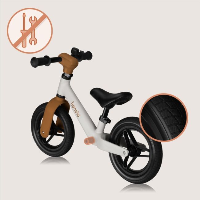 Bicicleta fara pedale, Lionelo, Toni, Cu ghidon si sa reglabile, Ultra usoara, 2.8 Kg, 18 luni+, Sustine 30 kg, Conform cu standardul EN71-1/2/3, Certificata TUV SUD, Bej BYNLO-TONI_BEIGE_SAND