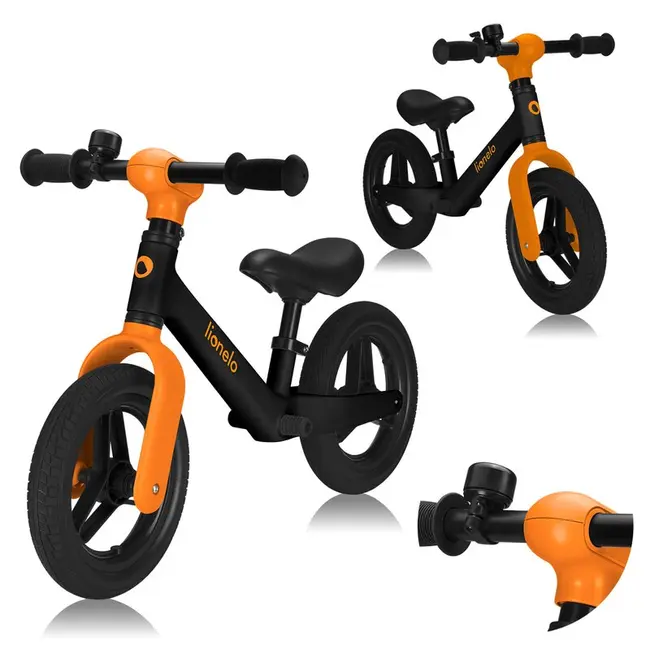 Bicicleta fara pedale, Lionelo, Toni, Cu ghidon si sa reglabile, Ultra usoara, 2.8 Kg, 18 luni+, Sustine 30 kg, Conform cu standardul EN71-1/2/3, Certificata TUV SUD, Portocaliu BYNLO-TONI_BLACK_ORANGE