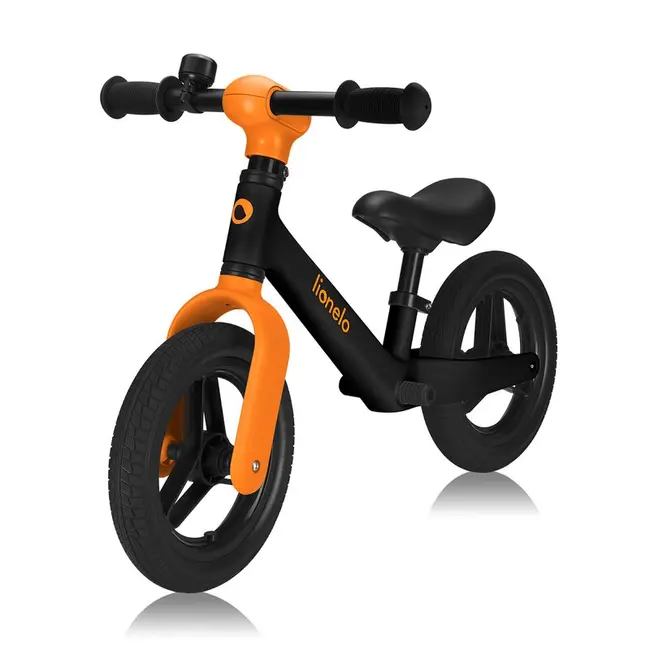Bicicleta fara pedale, Lionelo, Toni, Cu ghidon si sa reglabile, Ultra usoara, 2.8 Kg, 18 luni+, Sustine 30 kg, Conform cu standardul EN71-1/2/3, Certificata TUV SUD, Portocaliu BYNLO-TONI_BLACK_ORANGE