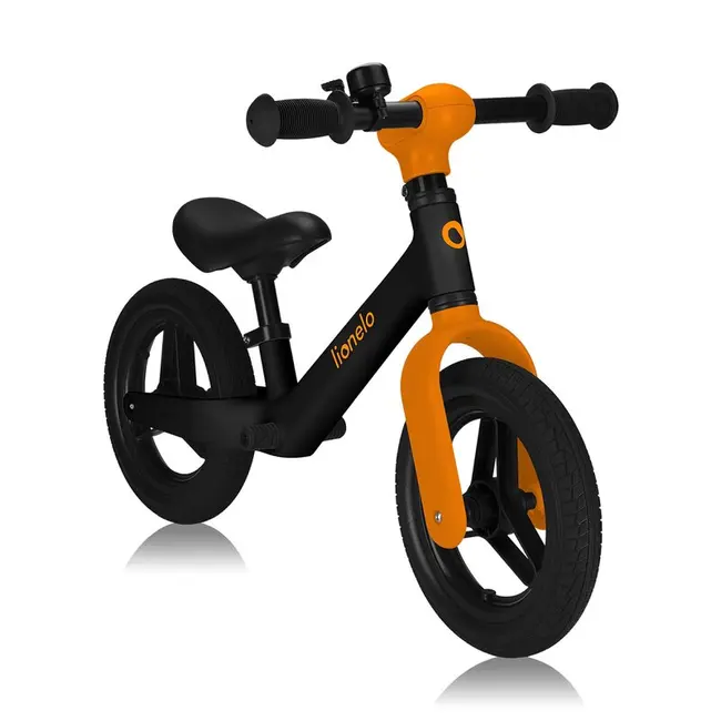 Bicicleta fara pedale, Lionelo, Toni, Cu ghidon si sa reglabile, Ultra usoara, 2.8 Kg, 18 luni+, Sustine 30 kg, Conform cu standardul EN71-1/2/3, Certificata TUV SUD, Portocaliu BYNLO-TONI_BLACK_ORANGE