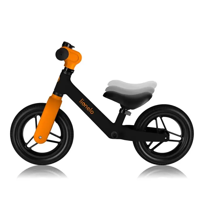 Bicicleta fara pedale, Lionelo, Toni, Cu ghidon si sa reglabile, Ultra usoara, 2.8 Kg, 18 luni+, Sustine 30 kg, Conform cu standardul EN71-1/2/3, Certificata TUV SUD, Portocaliu BYNLO-TONI_BLACK_ORANGE