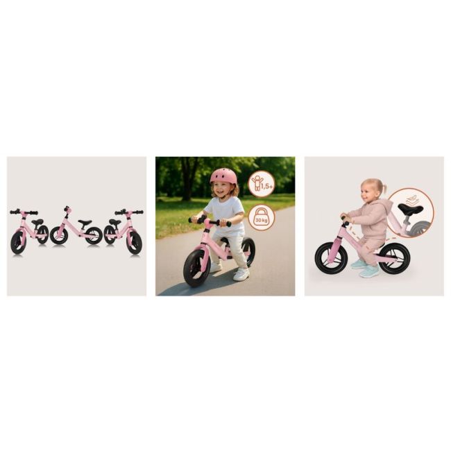 Bicicleta fara pedale, Lionelo, Toni, Cu ghidon si sa reglabile, Ultra usoara, 2.8 Kg, 18 luni+, Sustine 30 kg, Conform cu standardul EN71-1/2/3, Certificata TUV SUD, Roz BYNLO-TONI_PINK_ROSE