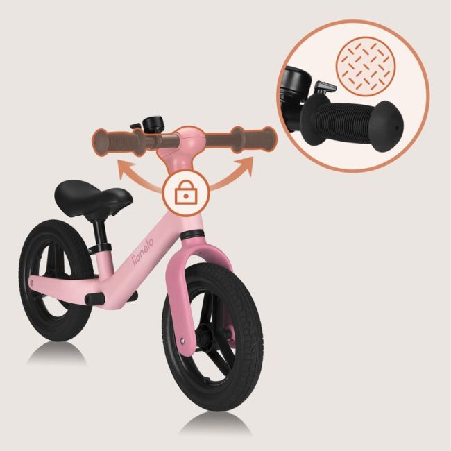 Bicicleta fara pedale, Lionelo, Toni, Cu ghidon si sa reglabile, Ultra usoara, 2.8 Kg, 18 luni+, Sustine 30 kg, Conform cu standardul EN71-1/2/3, Certificata TUV SUD, Roz BYNLO-TONI_PINK_ROSE