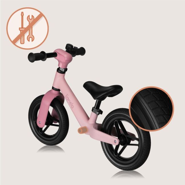 Bicicleta fara pedale, Lionelo, Toni, Cu ghidon si sa reglabile, Ultra usoara, 2.8 Kg, 18 luni+, Sustine 30 kg, Conform cu standardul EN71-1/2/3, Certificata TUV SUD, Roz BYNLO-TONI_PINK_ROSE