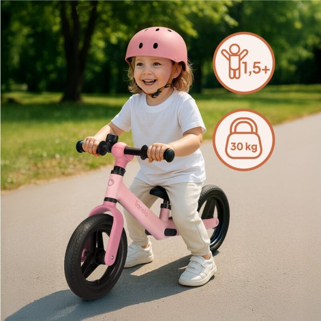 Bicicleta fara pedale, Lionelo, Toni, Cu ghidon si sa reglabile, Ultra usoara, 2.8 Kg, 18 luni+, Sustine 30 kg, Conform cu standardul EN71-1/2/3, Certificata TUV SUD, Roz BYNLO-TONI_PINK_ROSE