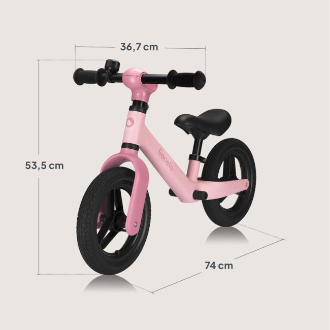 Bicicleta fara pedale, Lionelo, Toni, Cu ghidon si sa reglabile, Ultra usoara, 2.8 Kg, 18 luni+, Sustine 30 kg, Conform cu standardul EN71-1/2/3, Certificata TUV SUD, Roz BYNLO-TONI_PINK_ROSE