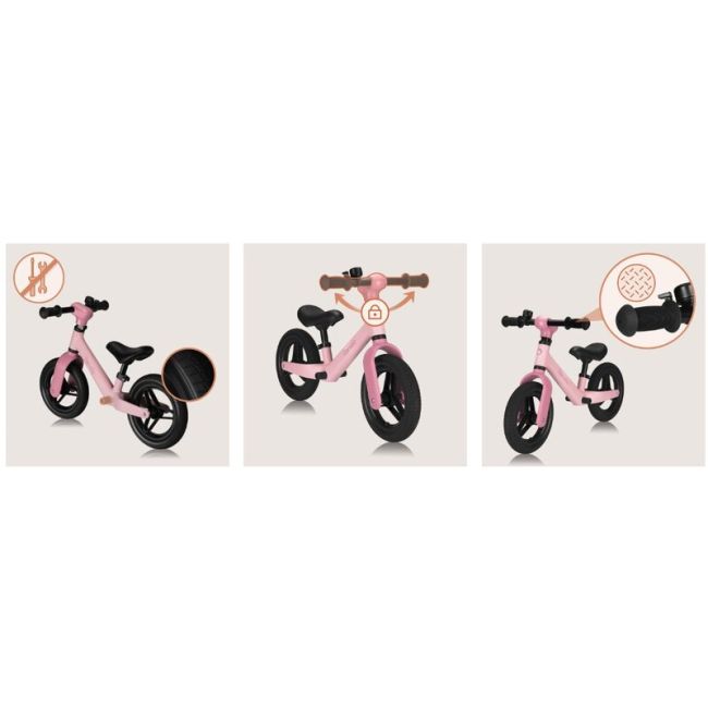 Bicicleta fara pedale, Lionelo, Toni, Cu ghidon si sa reglabile, Ultra usoara, 2.8 Kg, 18 luni+, Sustine 30 kg, Conform cu standardul EN71-1/2/3, Certificata TUV SUD, Roz BYNLO-TONI_PINK_ROSE