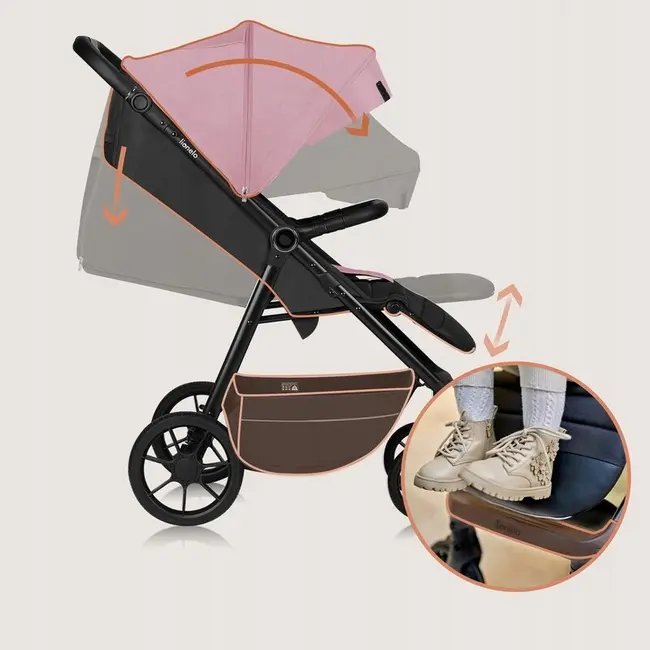 Carucior sport, Lionelo, Mira, Maner reglabil in 5 pozitii, Spatar si suport de picioare reglabile, Plasa de tantari si suport biberon incluse, Pana la 22 kg, 6 luni+, Conform cu EN1888-1, EN1888-2, Testare SGS, Roz BYNLO-MIRA_PINK_ROSE