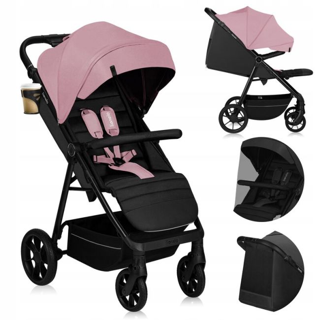 Carucior sport, Lionelo, Mira, Maner reglabil in 5 pozitii, Spatar si suport de picioare reglabile, Plasa de tantari si suport biberon incluse, Pana la 22 kg, 6 luni+, Conform cu EN1888-1, EN1888-2, Testare SGS, Roz BYNLO-MIRA_PINK_ROSE