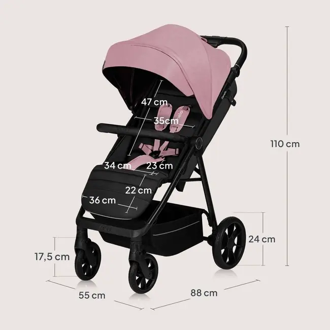 Carucior sport, Lionelo, Mira, Maner reglabil in 5 pozitii, Spatar si suport de picioare reglabile, Plasa de tantari si suport biberon incluse, Pana la 22 kg, 6 luni+, Conform cu EN1888-1, EN1888-2, Testare SGS, Roz BYNLO-MIRA_PINK_ROSE