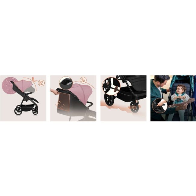 Carucior sport, Lionelo, Mira, Maner reglabil in 5 pozitii, Spatar si suport de picioare reglabile, Plasa de tantari si suport biberon incluse, Pana la 22 kg, 6 luni+, Conform cu EN1888-1, EN1888-2, Testare SGS, Roz BYNLO-MIRA_PINK_ROSE