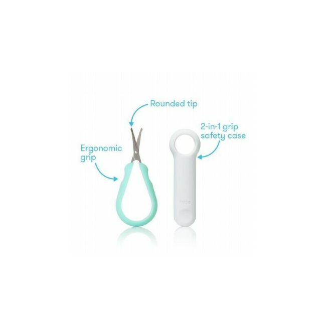 Foarfecuta pentru unghii , Fridababy, Easy Grip, Ergonomica, Cu varf rotunjit, Maner antialunecare, Cu husa de protectie, 0 luni+, Otel inoxidabil, Fara BPA, Verde/Turquoise BYNFRI15