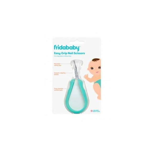 Foarfecuta pentru unghii , Fridababy, Easy Grip, Ergonomica, Cu varf rotunjit, Maner antialunecare, Cu husa de protectie, 0 luni+, Otel inoxidabil, Fara BPA, Verde/Turquoise BYNFRI15