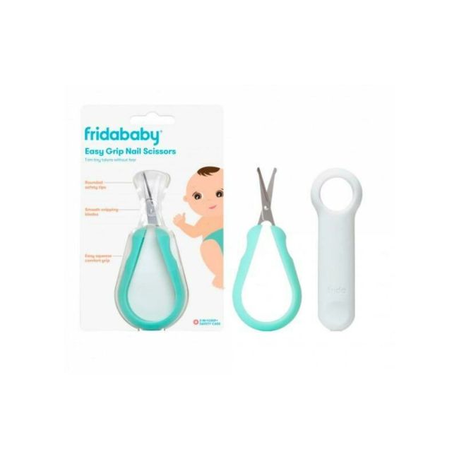 Foarfecuta pentru unghii , Fridababy, Easy Grip, Ergonomica, Cu varf rotunjit, Maner antialunecare, Cu husa de protectie, 0 luni+, Otel inoxidabil, Fara BPA, Verde/Turquoise BYNFRI15