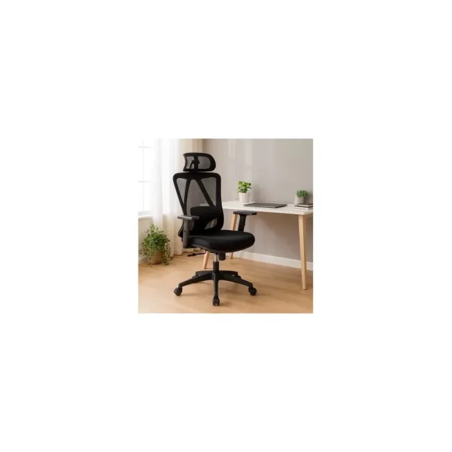 Scaun birou ergonomic OFF987, mesh, mecanism a-sincron, cotiere reglabile, 110 kg, negru DRM10648