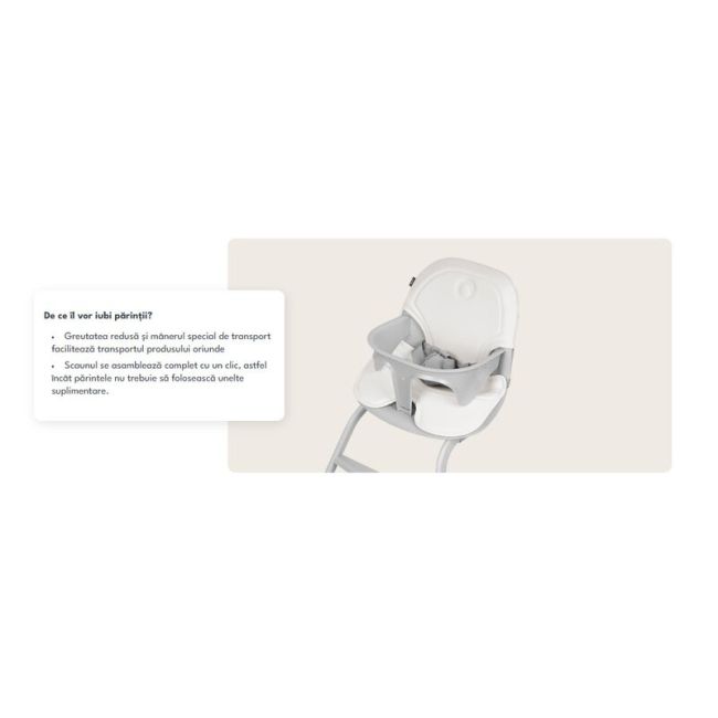 Scaun de masa, Lionelo, Dalia, 2 in 1, Transformabil, Cu 2 suporturi pentru picioare, Cu tavita detasabila, Sustine 60 kg, 6 luni+, Conform cu EN14988, Gri Stone BYNLO-DALIA_GREY_STONE