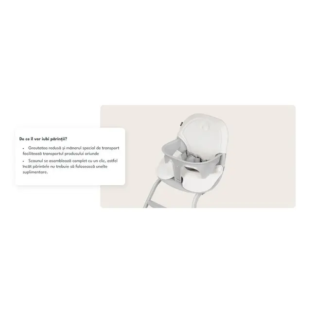 Scaun de masa, Lionelo, Dalia, 2 in 1, Transformabil, Cu 2 suporturi pentru picioare, Cu tavita detasabila, Sustine 60 kg, 6 luni+, Conform cu EN14988, Gri Stone BYNLO-DALIA_GREY_STONE