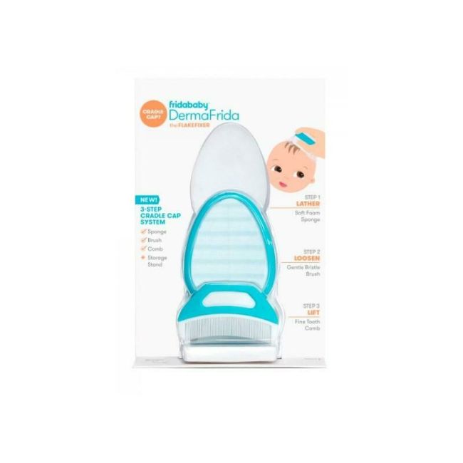 Set ingrijire scalp, Fridababy, DermaFrida, 3 in 1, Pentru dermatita seboreica la bebelusi, Include perie, burete si pieptene, Cu suport cu ventuza, De la nastere, Alb BYNFRI14