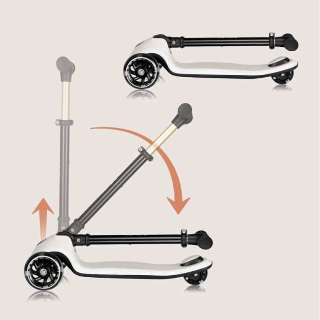 Trotineta pentru copii, Lionelo, Mey, Ultrapliabila, Cu lumini si cosulet, Maner ajustabil pe inaltime, 3 ani+, Pana la 50 Kg, Ultra usor, 2.8 kg, Conform cu standardul EN71-1/2/3, Certificata Intertek, Bej BYNLO-MEY_BEIGE_SAND