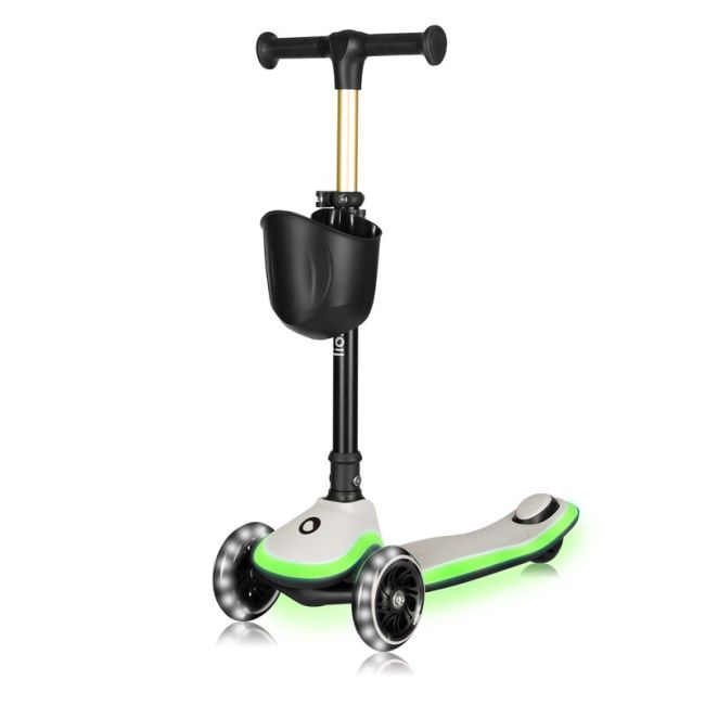 Trotineta pentru copii, Lionelo, Mey, Ultrapliabila, Cu lumini si cosulet, Maner ajustabil pe inaltime, 3 ani+, Pana la 50 Kg, Ultra usor, 2.8 kg, Conform cu standardul EN71-1/2/3, Certificata Intertek, Bej BYNLO-MEY_BEIGE_SAND