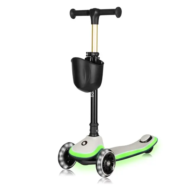 Trotineta pentru copii, Lionelo, Mey, Ultrapliabila, Cu lumini si cosulet, Maner ajustabil pe inaltime, 3 ani+, Pana la 50 Kg, Ultra usor, 2.8 kg, Conform cu standardul EN71-1/2/3, Certificata Intertek, Bej BYNLO-MEY_BEIGE_SAND