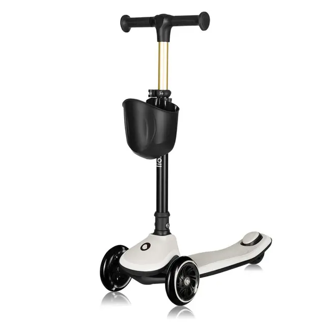 Trotineta pentru copii, Lionelo, Mey, Ultrapliabila, Cu lumini si cosulet, Maner ajustabil pe inaltime, 3 ani+, Pana la 50 Kg, Ultra usor, 2.8 kg, Conform cu standardul EN71-1/2/3, Certificata Intertek, Bej BYNLO-MEY_BEIGE_SAND