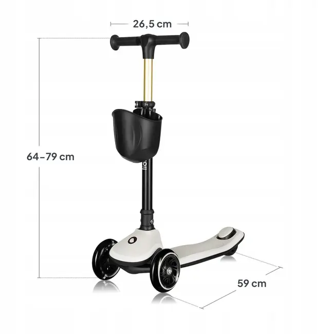 Trotineta pentru copii, Lionelo, Mey, Ultrapliabila, Cu lumini si cosulet, Maner ajustabil pe inaltime, 3 ani+, Pana la 50 Kg, Ultra usor, 2.8 kg, Conform cu standardul EN71-1/2/3, Certificata Intertek, Bej BYNLO-MEY_BEIGE_SAND