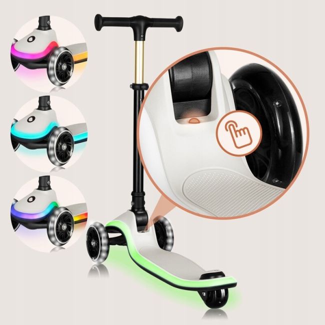Trotineta pentru copii, Lionelo, Mey, Ultrapliabila, Cu lumini si cosulet, Maner ajustabil pe inaltime, 3 ani+, Pana la 50 Kg, Ultra usor, 2.8 kg, Conform cu standardul EN71-1/2/3, Certificata Intertek, Bej BYNLO-MEY_BEIGE_SAND