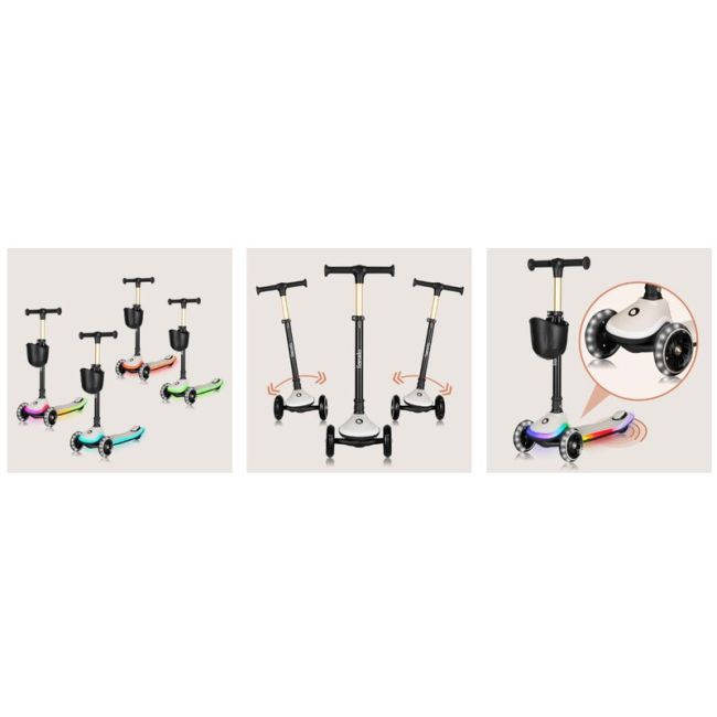Trotineta pentru copii, Lionelo, Mey, Ultrapliabila, Cu lumini si cosulet, Maner ajustabil pe inaltime, 3 ani+, Pana la 50 Kg, Ultra usor, 2.8 kg, Conform cu standardul EN71-1/2/3, Certificata Intertek, Bej BYNLO-MEY_BEIGE_SAND
