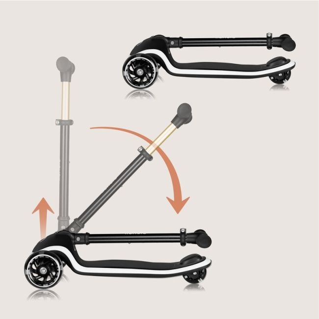 Trotineta pentru copii, Lionelo, Mey, Ultrapliabila, Cu lumini si cosulet, Maner ajustabil pe inaltime, 3 ani+, Pana la 50 Kg, Ultra usor, 2.8 kg, Conform cu standardul EN71-1/2/3, Certificata Intertek, Negru BYNLO-MEY_BLACK_ONYX