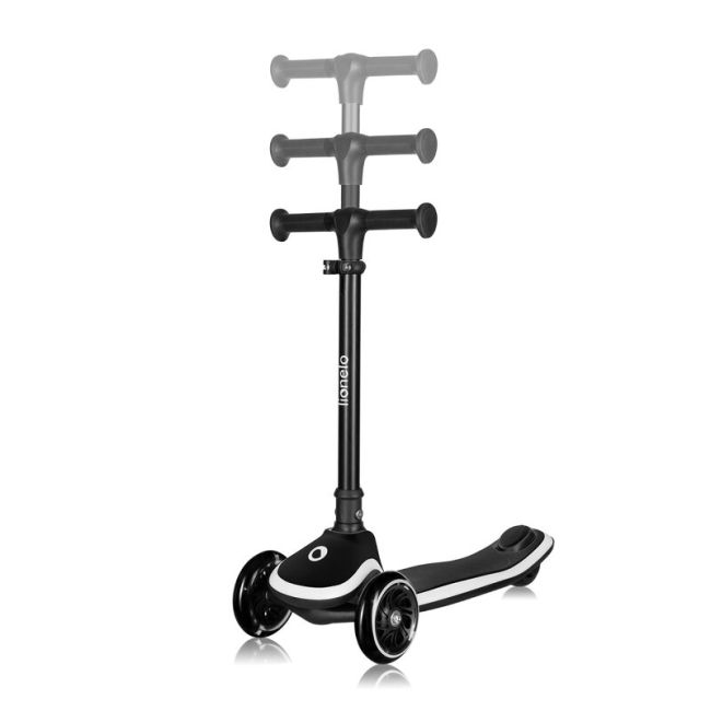 Trotineta pentru copii, Lionelo, Mey, Ultrapliabila, Cu lumini si cosulet, Maner ajustabil pe inaltime, 3 ani+, Pana la 50 Kg, Ultra usor, 2.8 kg, Conform cu standardul EN71-1/2/3, Certificata Intertek, Negru BYNLO-MEY_BLACK_ONYX