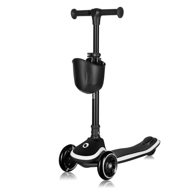 Trotineta pentru copii, Lionelo, Mey, Ultrapliabila, Cu lumini si cosulet, Maner ajustabil pe inaltime, 3 ani+, Pana la 50 Kg, Ultra usor, 2.8 kg, Conform cu standardul EN71-1/2/3, Certificata Intertek, Negru BYNLO-MEY_BLACK_ONYX