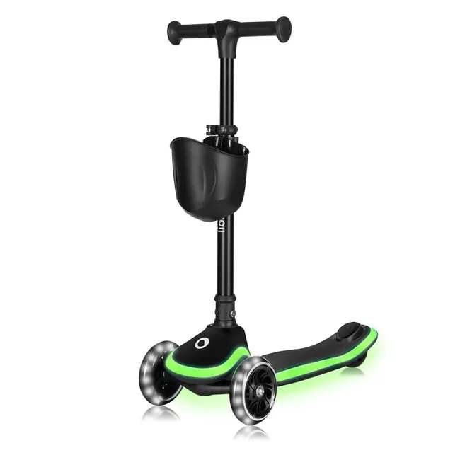Trotineta pentru copii, Lionelo, Mey, Ultrapliabila, Cu lumini si cosulet, Maner ajustabil pe inaltime, 3 ani+, Pana la 50 Kg, Ultra usor, 2.8 kg, Conform cu standardul EN71-1/2/3, Certificata Intertek, Negru BYNLO-MEY_BLACK_ONYX