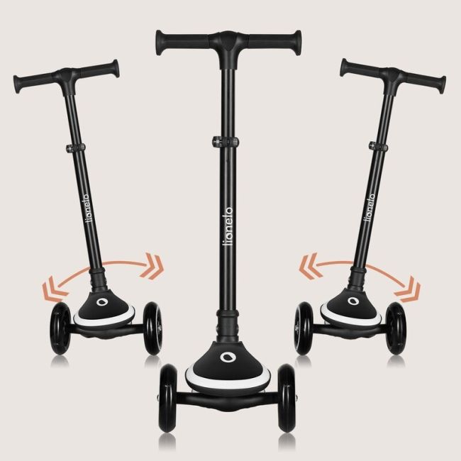 Trotineta pentru copii, Lionelo, Mey, Ultrapliabila, Cu lumini si cosulet, Maner ajustabil pe inaltime, 3 ani+, Pana la 50 Kg, Ultra usor, 2.8 kg, Conform cu standardul EN71-1/2/3, Certificata Intertek, Negru BYNLO-MEY_BLACK_ONYX
