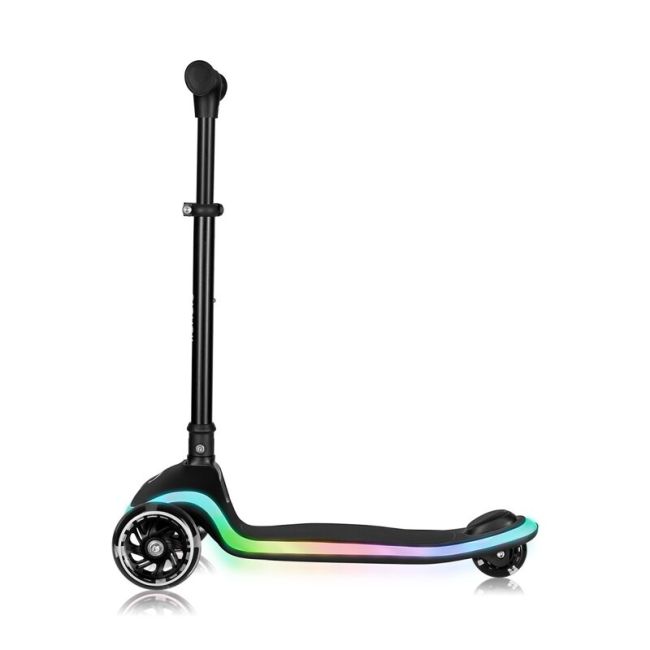 Trotineta pentru copii, Lionelo, Mey, Ultrapliabila, Cu lumini si cosulet, Maner ajustabil pe inaltime, 3 ani+, Pana la 50 Kg, Ultra usor, 2.8 kg, Conform cu standardul EN71-1/2/3, Certificata Intertek, Negru BYNLO-MEY_BLACK_ONYX