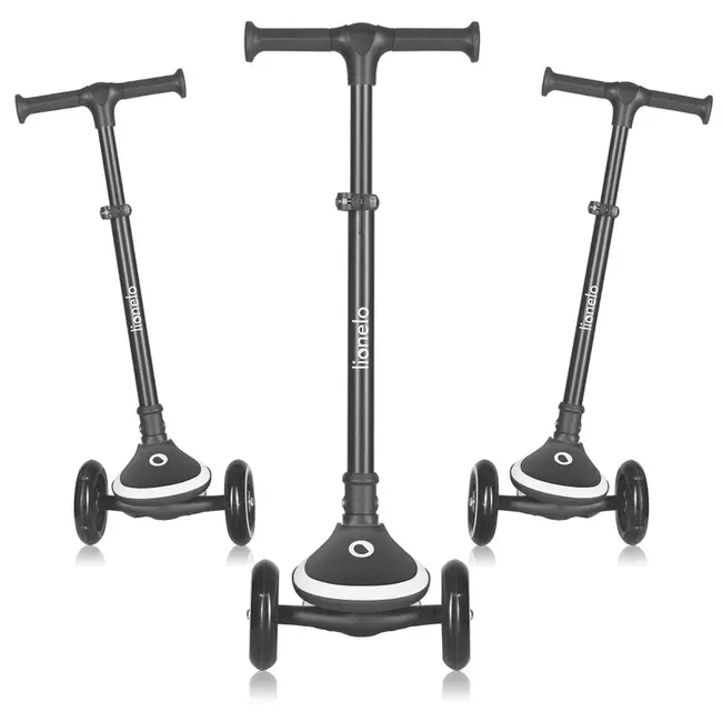 Trotineta pentru copii, Lionelo, Mey, Ultrapliabila, Cu lumini si cosulet, Maner ajustabil pe inaltime, 3 ani+, Pana la 50 Kg, Ultra usor, 2.8 kg, Conform cu standardul EN71-1/2/3, Certificata Intertek, Negru BYNLO-MEY_BLACK_ONYX