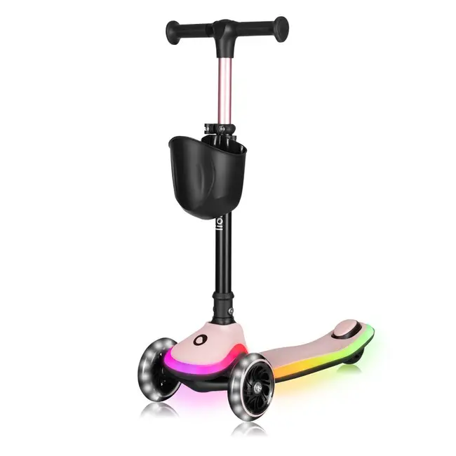Trotineta pentru copii, Lionelo, Mey, Ultrapliabila, Cu lumini si cosulet, Maner ajustabil pe inaltime, 3 ani+, Pana la 50 Kg, Ultra usor, 2.8 kg, Conform cu standardul EN71-1/2/3, Certificata Intertek, Roz BYNLO-MEY_PINK_ROSE