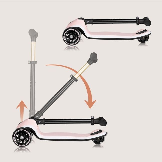 Trotineta pentru copii, Lionelo, Mey, Ultrapliabila, Cu lumini si cosulet, Maner ajustabil pe inaltime, 3 ani+, Pana la 50 Kg, Ultra usor, 2.8 kg, Conform cu standardul EN71-1/2/3, Certificata Intertek, Roz BYNLO-MEY_PINK_ROSE