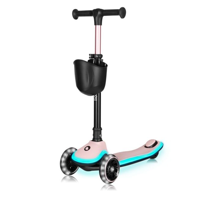 Trotineta pentru copii, Lionelo, Mey, Ultrapliabila, Cu lumini si cosulet, Maner ajustabil pe inaltime, 3 ani+, Pana la 50 Kg, Ultra usor, 2.8 kg, Conform cu standardul EN71-1/2/3, Certificata Intertek, Roz BYNLO-MEY_PINK_ROSE