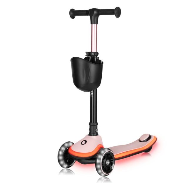 Trotineta pentru copii, Lionelo, Mey, Ultrapliabila, Cu lumini si cosulet, Maner ajustabil pe inaltime, 3 ani+, Pana la 50 Kg, Ultra usor, 2.8 kg, Conform cu standardul EN71-1/2/3, Certificata Intertek, Roz BYNLO-MEY_PINK_ROSE