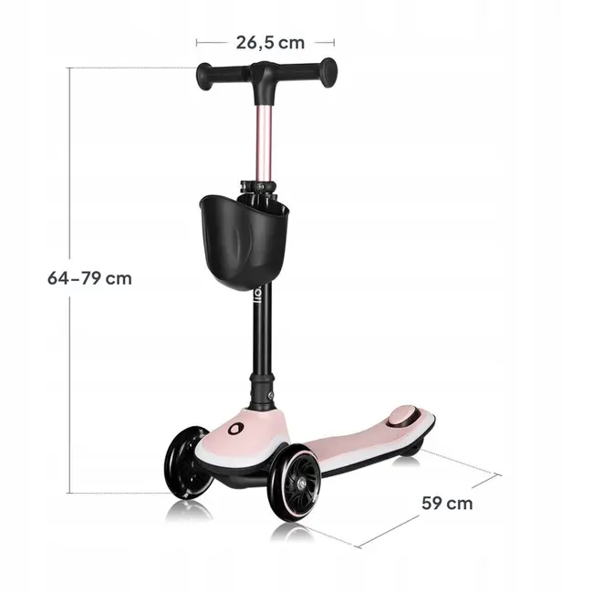 Trotineta pentru copii, Lionelo, Mey, Ultrapliabila, Cu lumini si cosulet, Maner ajustabil pe inaltime, 3 ani+, Pana la 50 Kg, Ultra usor, 2.8 kg, Conform cu standardul EN71-1/2/3, Certificata Intertek, Roz BYNLO-MEY_PINK_ROSE