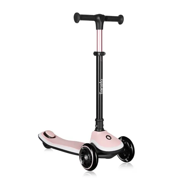 Trotineta pentru copii, Lionelo, Mey, Ultrapliabila, Cu lumini si cosulet, Maner ajustabil pe inaltime, 3 ani+, Pana la 50 Kg, Ultra usor, 2.8 kg, Conform cu standardul EN71-1/2/3, Certificata Intertek, Roz BYNLO-MEY_PINK_ROSE